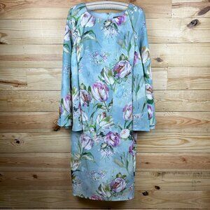 Theia blue floral couture boatneck dress